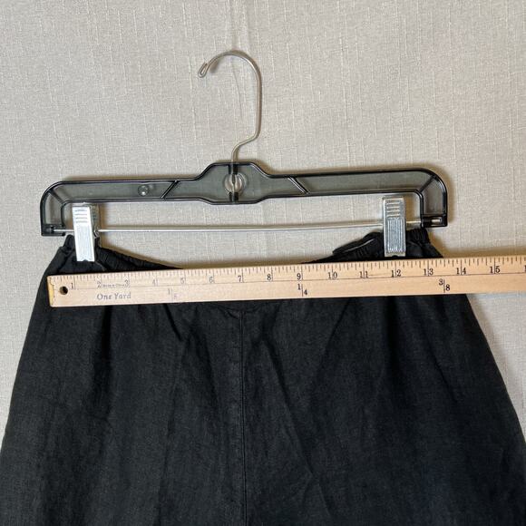 KLEEN Lagenlook 100% LINEN PANTS Size XS 0 2 Black Crop Wide Leg Comfort Pull On - Picture 3 of 8